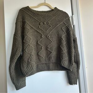 Women’s Chunky Knit Sweater Olive Army Green Size M Crochet Boho Cozy Winter